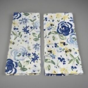 Shabby Chic Floral Kitchen Towels‎ Set (2) Blue Yellow Green Beige NWOT